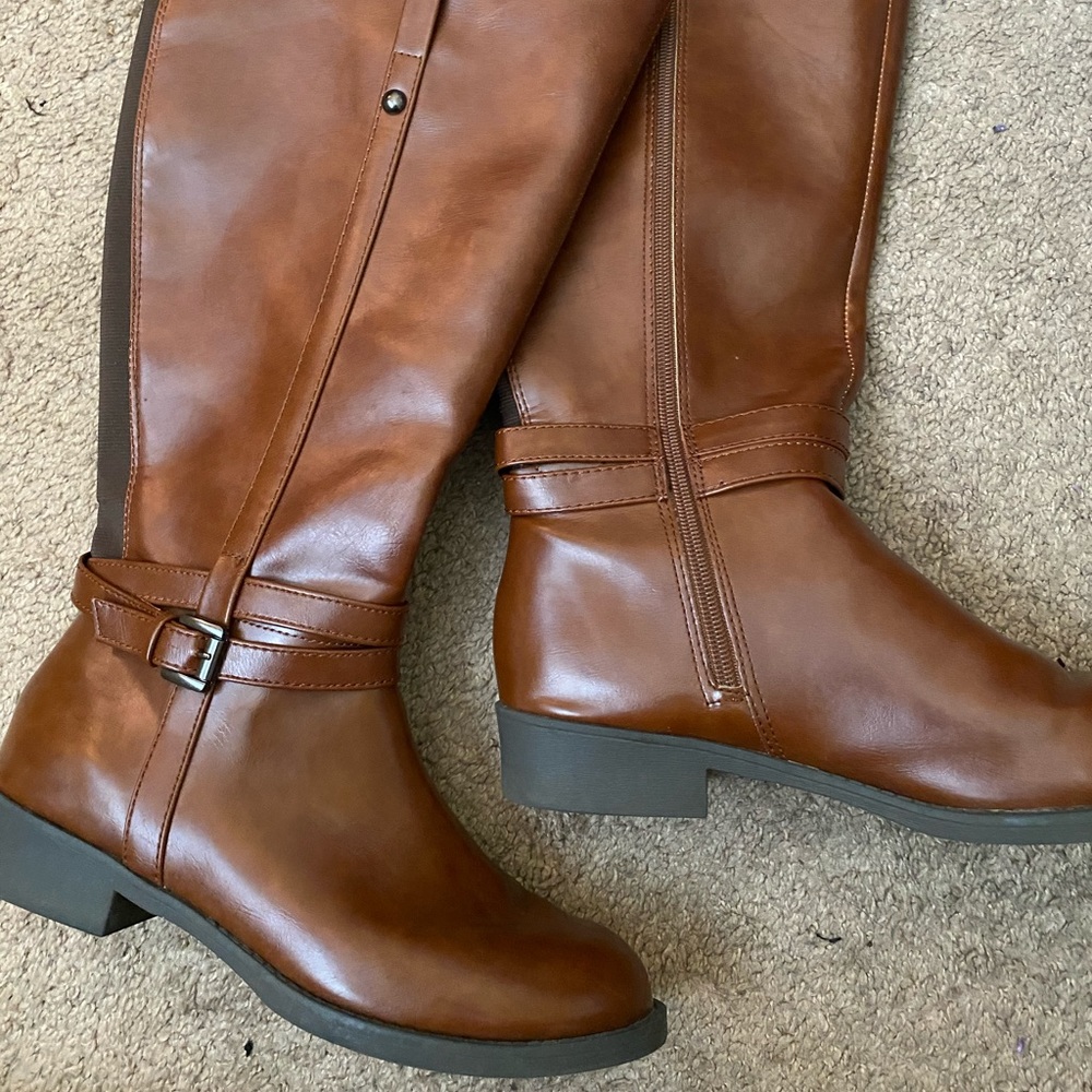 Brown wide leg knee high boots